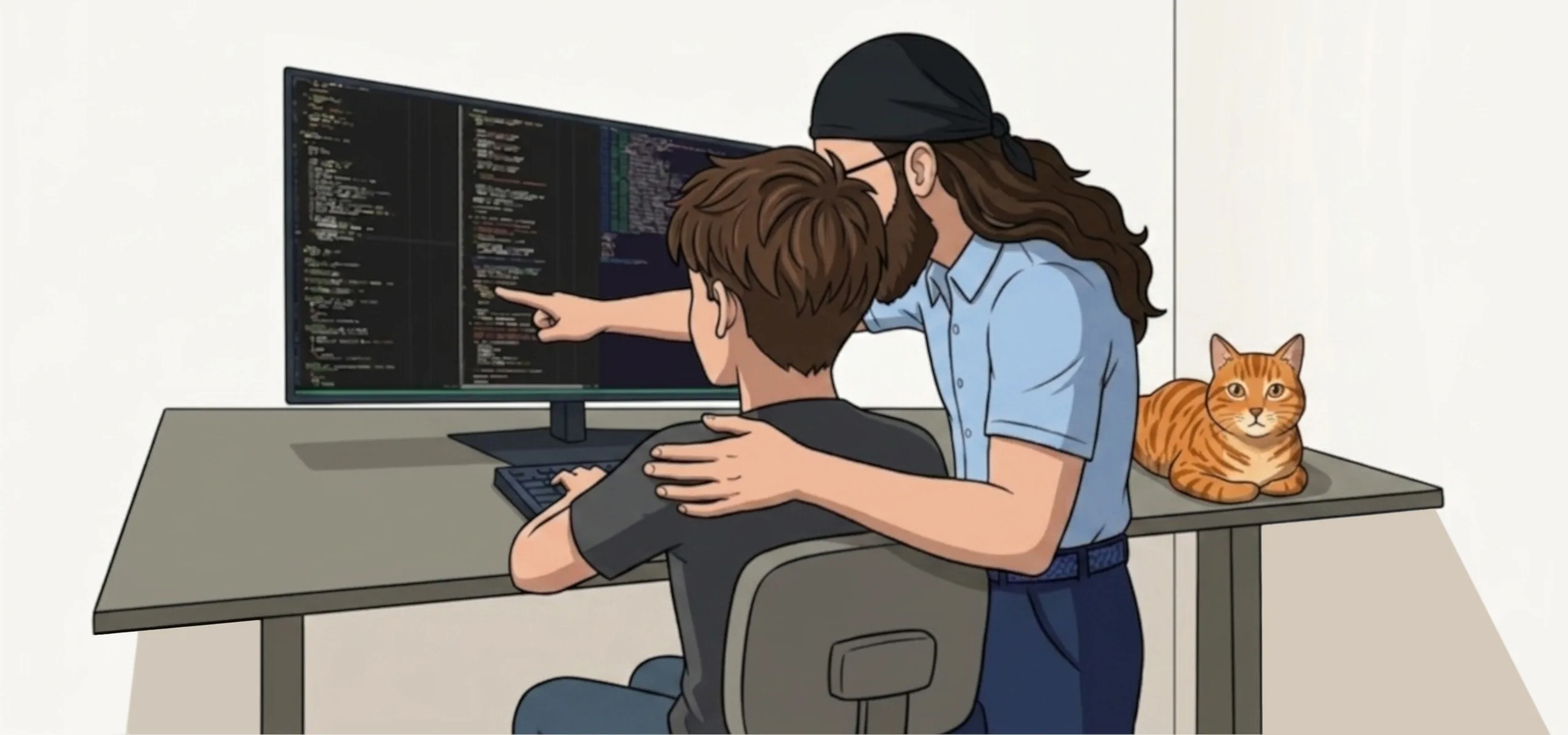 A software engineer mentoring a student